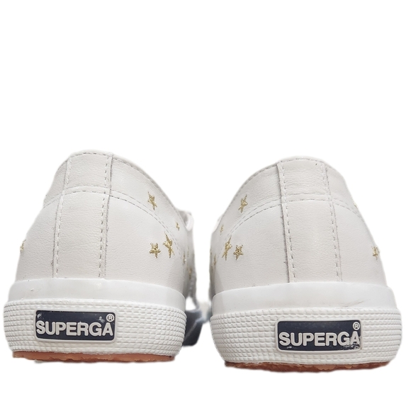 SUPERGA Leather SNEAKERS, Embroidered STARS, US Mens 8.5, Womens 10 NWOT - Picture 4 of 9